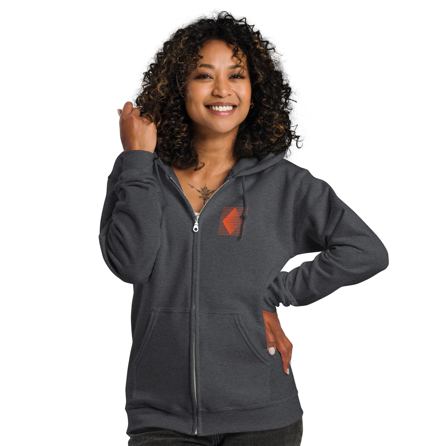 Hoodie White Zip Diamond Logo