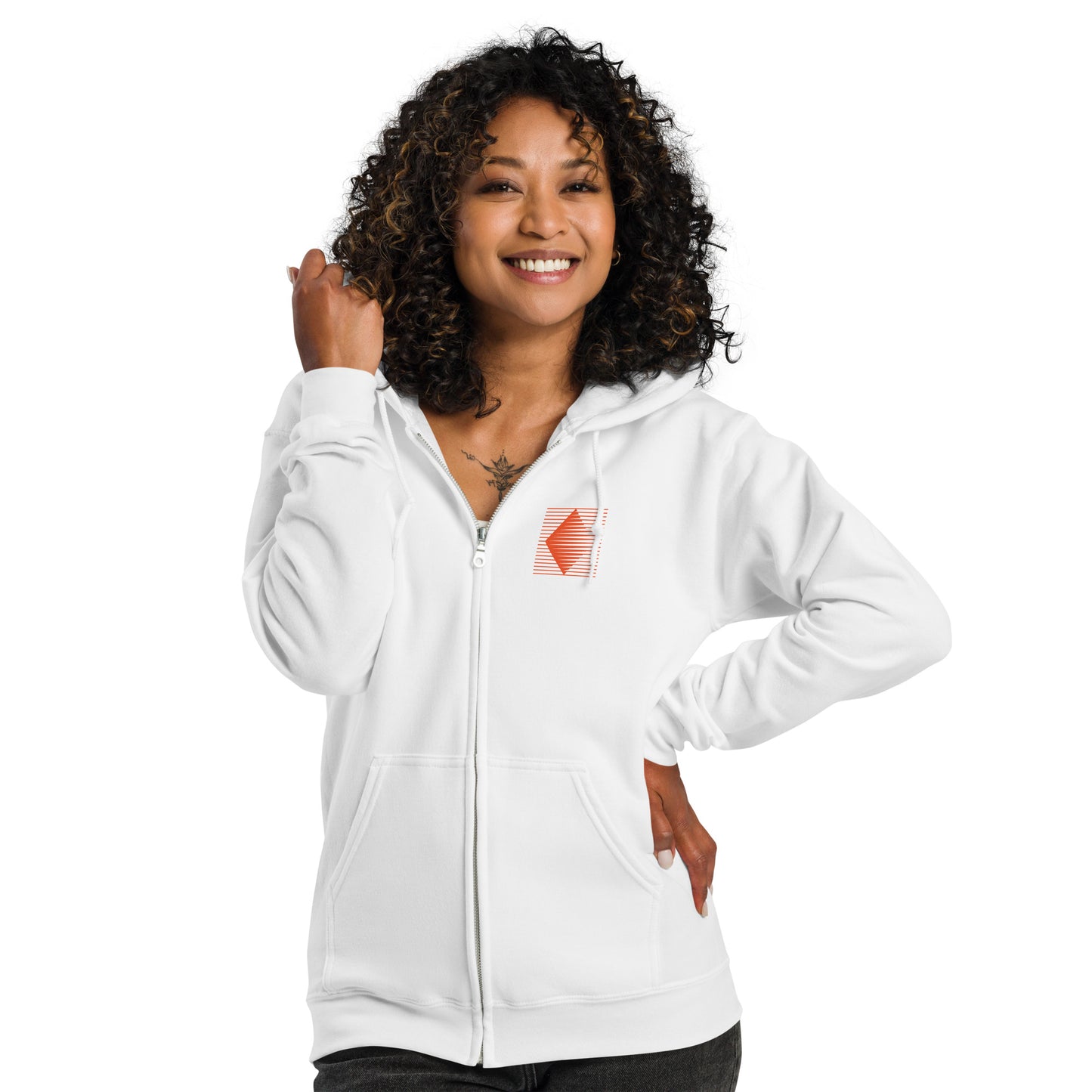 Hoodie White Zip Diamond Logo